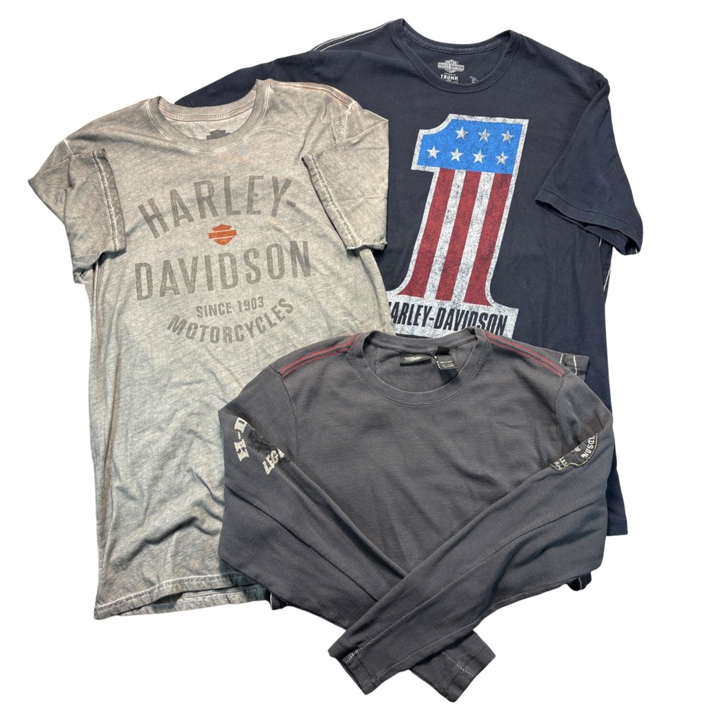Harley-Davidson Lot of 3 Mens Large Limited Edition #1 Stars Stripes Tee Black